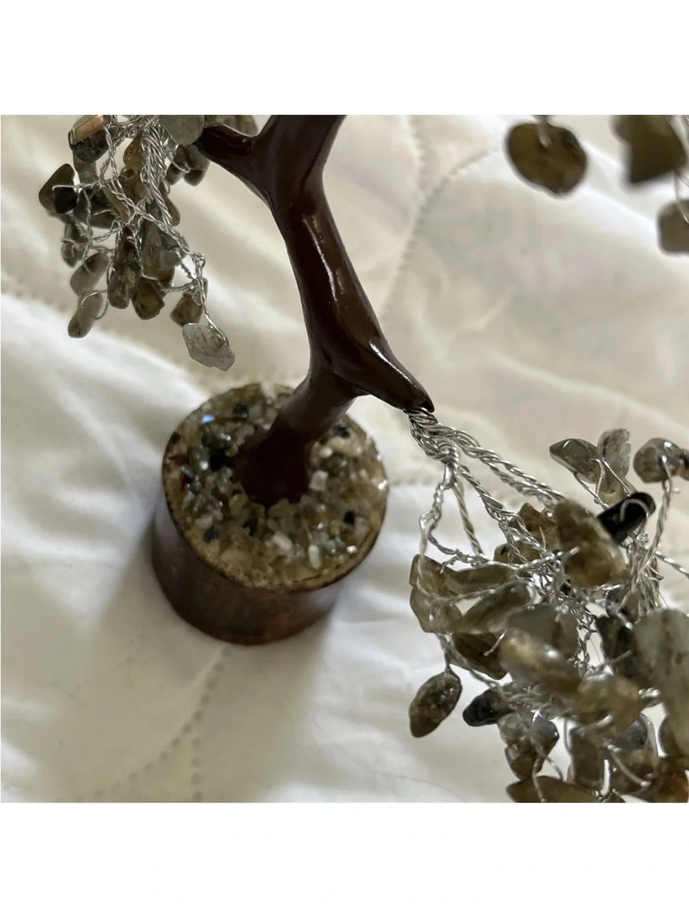 Source Unknown Brown and Olive Wire Gemstone Tree Sculpture